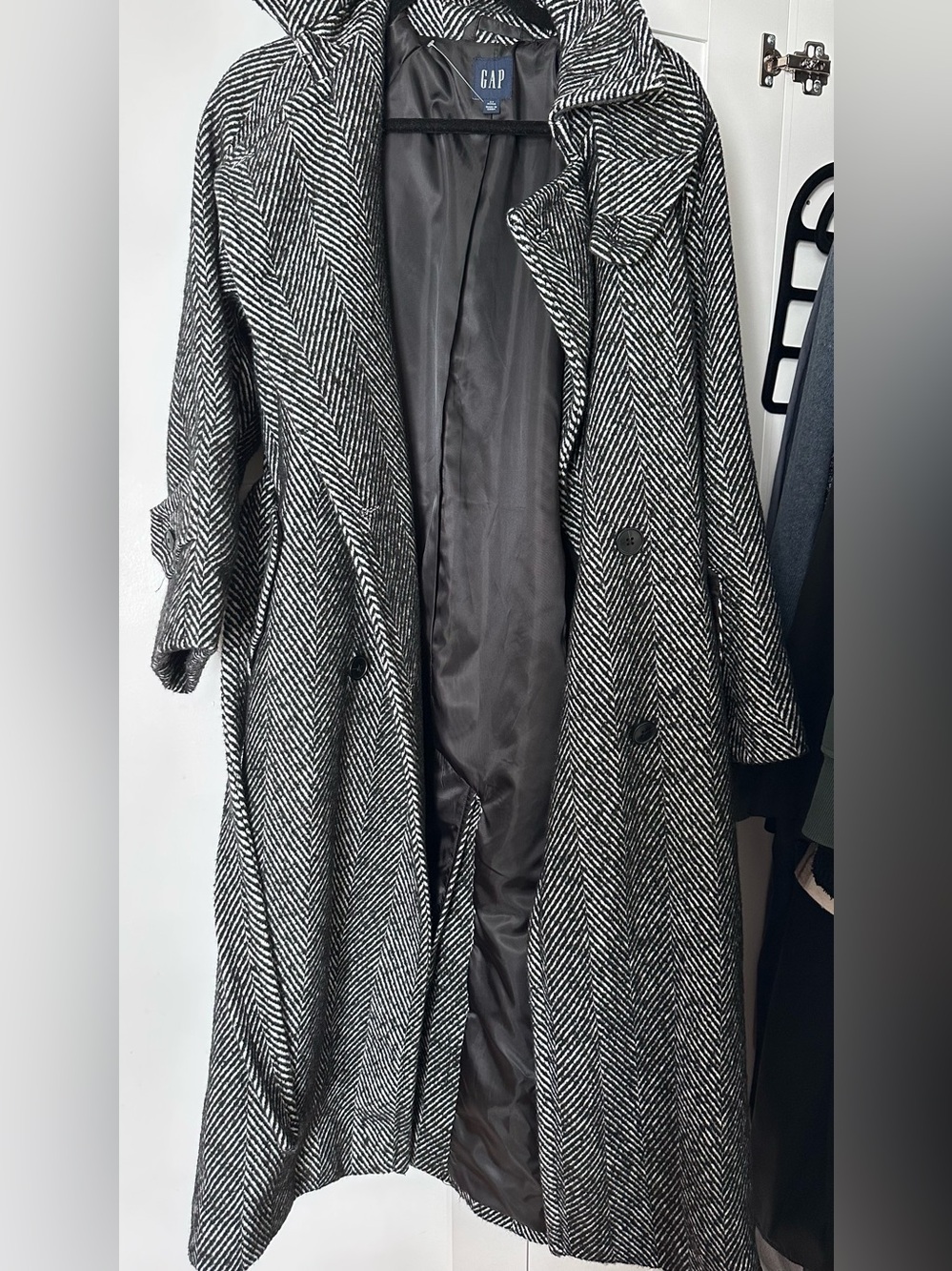 Double-Breasted Herringbone Trench Coat